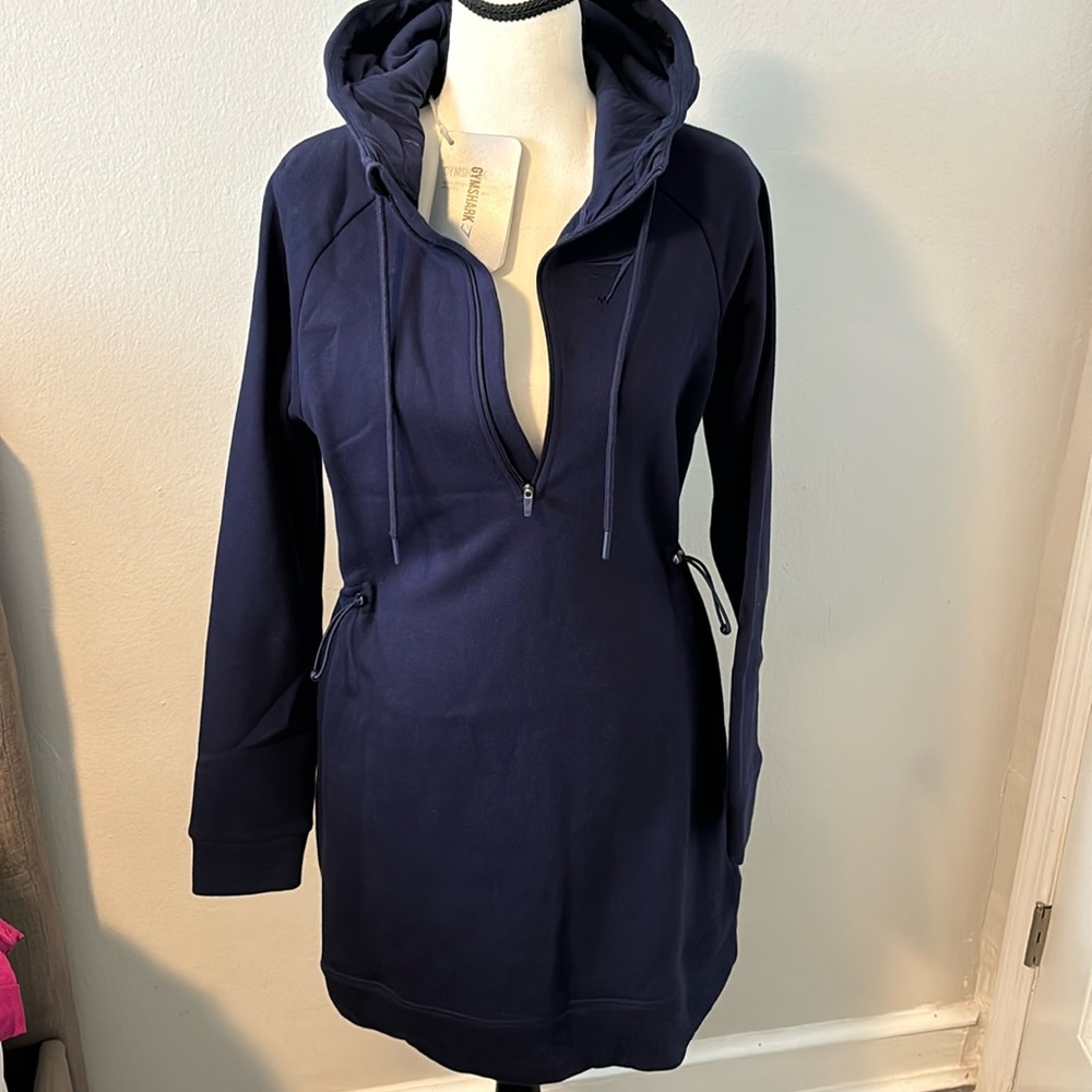 GymShark Slim Fit Hooded Dress - Evening Navy Blue, Small
